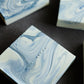 Cold process soap inspired by mineral textures and fluid marble patterns