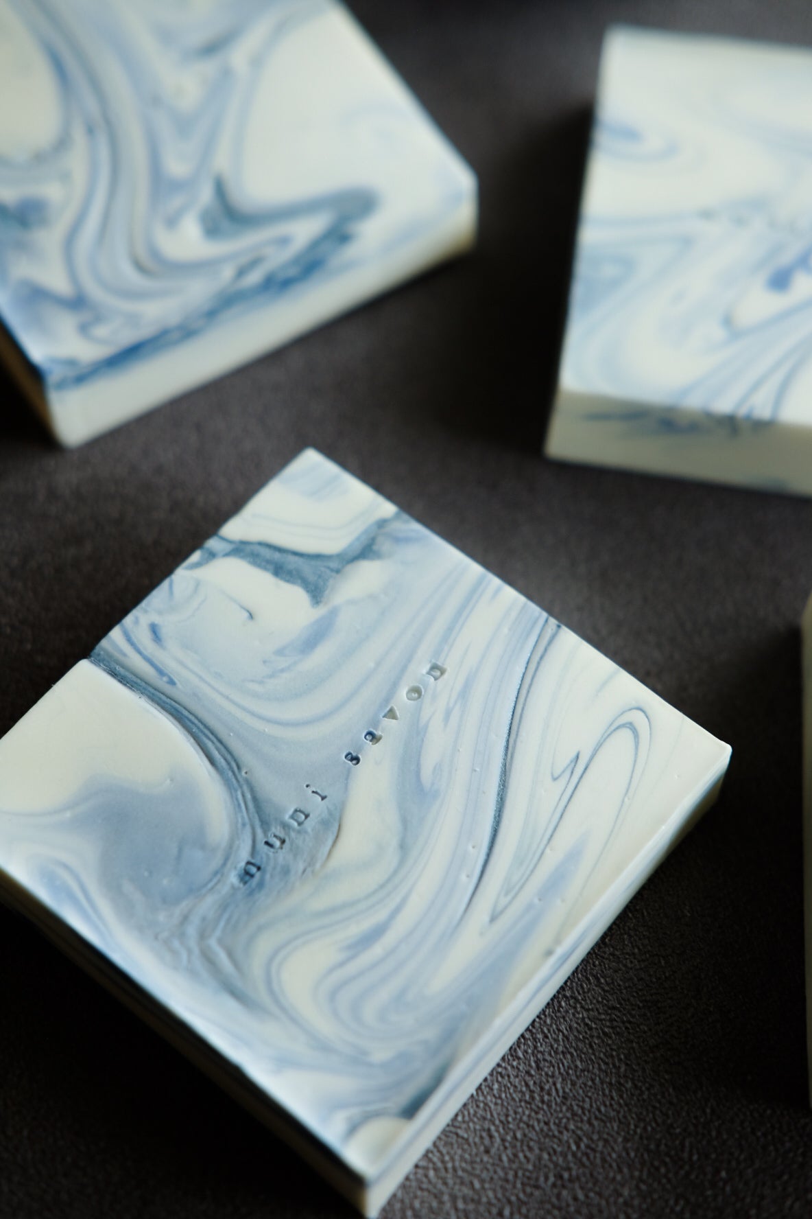 Cold process soap inspired by mineral textures and fluid marble patterns