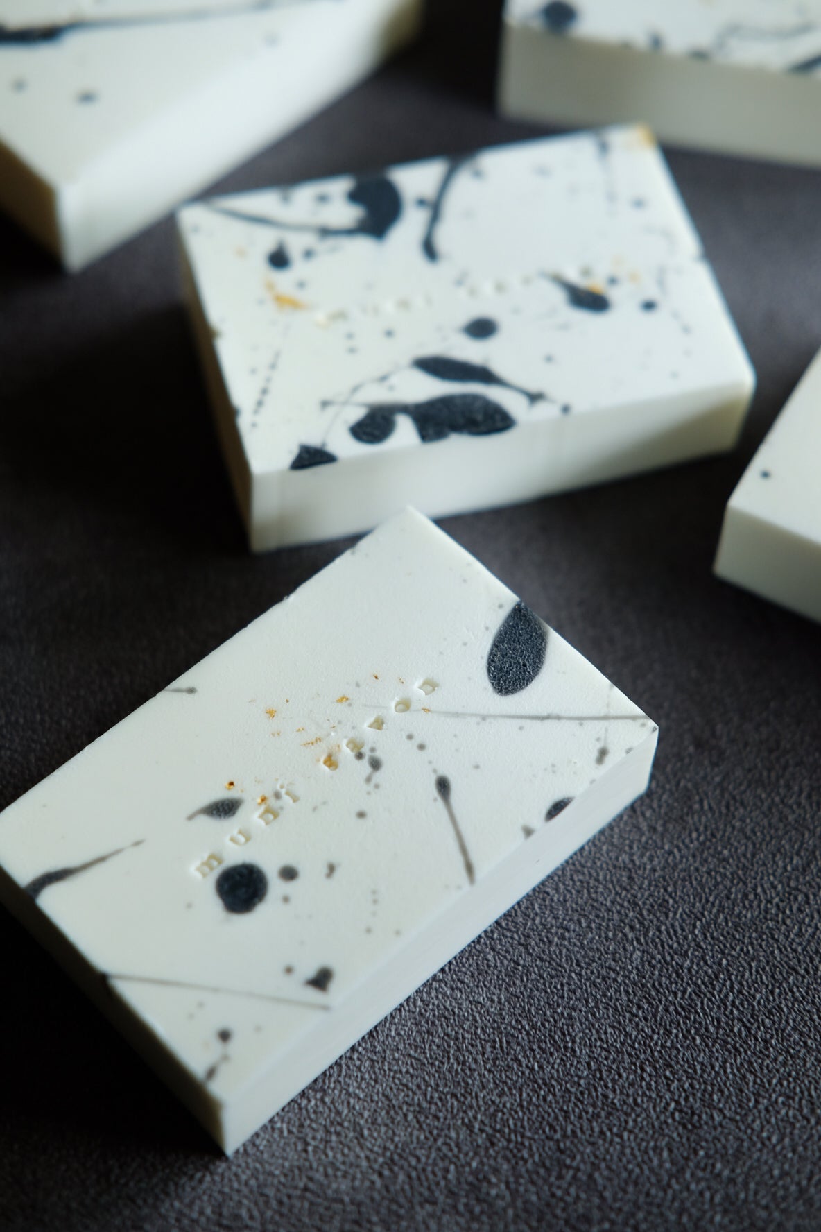 Cold process soap inspired by abstract ink textures and quiet contrasts
