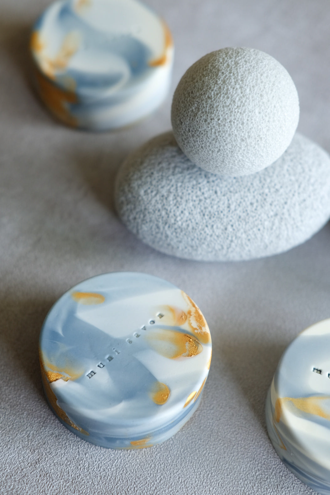 Minimalist cold process soap inspired by mineral textures and flowing patterns