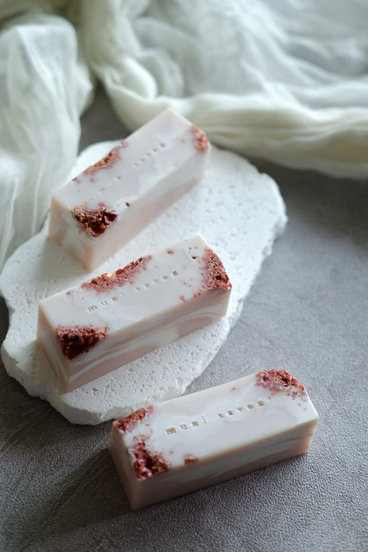 Handmade minimalist cold process soap with marble textures and copper details